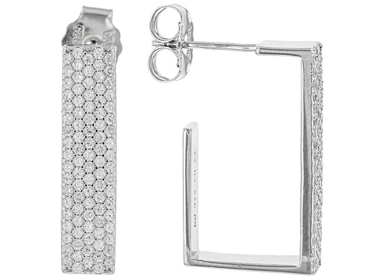 White Cubic Zirconia Rhodium Over Sterling Silver Earrings