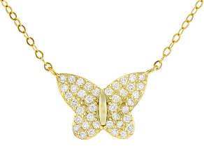 White Cubic Zirconia 18k Yellow Gold Over Sterling Silver Butterfly Necklace 0.40ctw