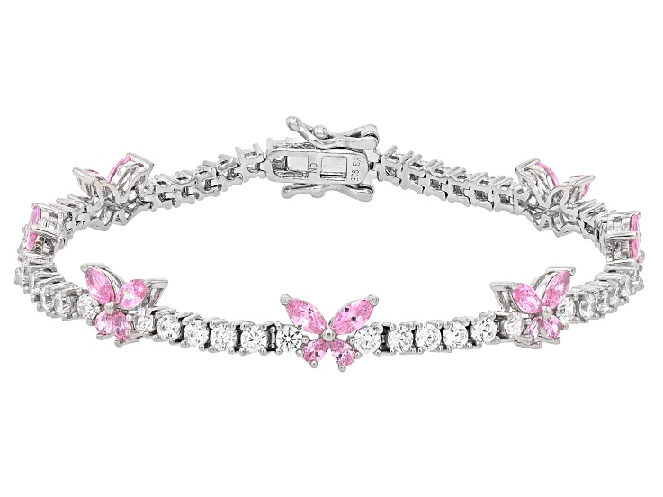 Pink And White Cubic Zirconia Rhodium Over Sterling Silver