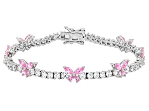 Pink And White Cubic Zirconia Rhodium Over Sterling Silver Butterfly Tennis Bracelet 11.48ctw