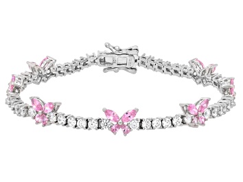 Picture of Pink And White Cubic Zirconia Rhodium Over Sterling Silver Butterfly Tennis Bracelet 11.48ctw