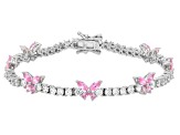 Pink And White Cubic Zirconia Rhodium Over Sterling Silver Butterfly Tennis Bracelet 11.48ctw