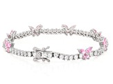 Pink And White Cubic Zirconia Rhodium Over Sterling Silver Butterfly Tennis Bracelet 11.48ctw