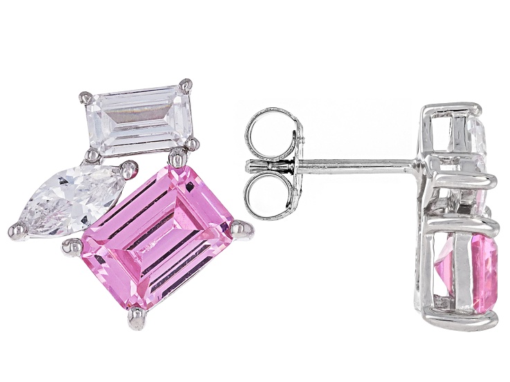 Pink And White Cubic Zirconia Rhodium Over Sterling Silver