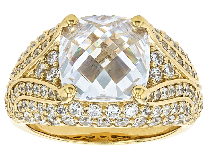 White Cubic Zirconia 18k Yellow Gold Over Sterling Silver
