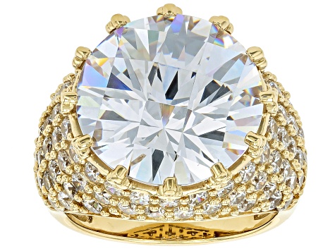 White Cubic Zirconia 18k Yellow Gold Over Sterling Silver Ring 26.96ctw