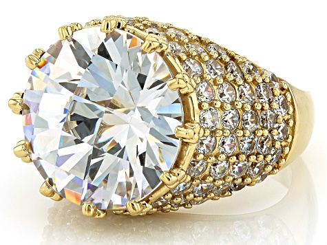 White Cubic Zirconia 18k Yellow Gold Over Sterling Silver Ring 26.96ctw