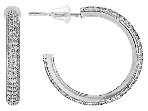 White Cubic Zirconia Rhodium Over Sterling Silver Hoops 0.82ctw