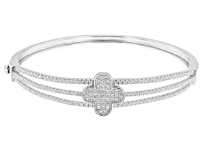 White Cubic Zirconia Rhodium Over Sterling Silver Clover Bangle 1.78ctw