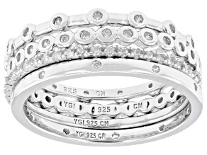 White Cubic Zirconia Rhodium Over Sterling Silver Ring Set 1.15ctw