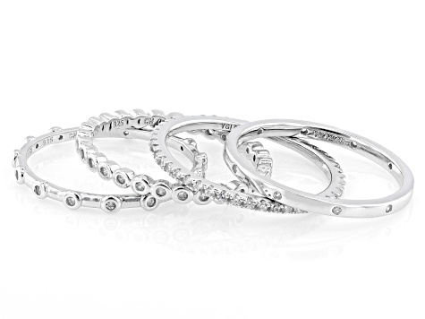 White Cubic Zirconia Rhodium Over Sterling Silver Ring Set 1.15ctw