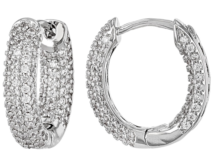 koooty 　10枚　hollow White Cubic Zirconia Rhodium Over Brass Hoops 2.60ctw