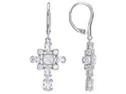 White Cubic Zirconia Rhodium Over Sterling Silver Cross Earrings 6.00ctw - DOL110