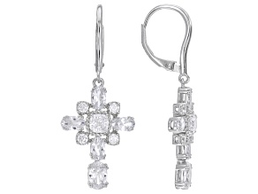 White Cubic Zirconia Rhodium Over Sterling Silver Cross Earrings 6.00ctw