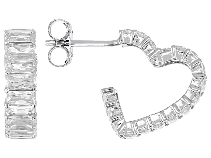 White Cubic Zirconia Rhodium Over Sterling Silver Heart Hoops 8.16ctw