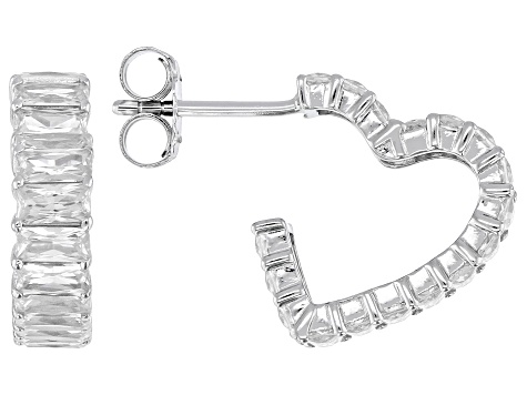White Cubic Zirconia Rhodium Over Sterling Silver Heart Hoops 8.16ctw