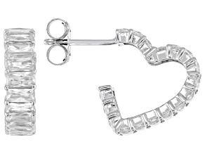White Cubic Zirconia Rhodium Over Sterling Silver Heart Hoops 8.16ctw