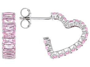 Pink Cubic Zirconia Rhodium Over Sterling Silver Heart Hoops 8.16ctw