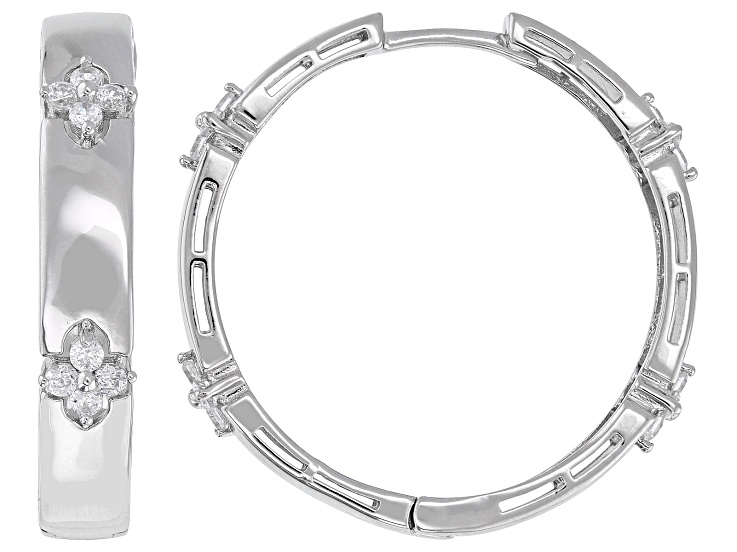 White Cubic Zirconia Rhodium Over Sterling Silver Hoops 1.60ctw