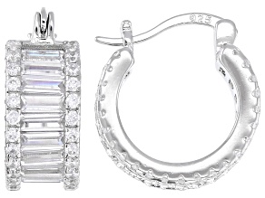 White Cubic Zirconia Rhodium Over Sterling Silver Hoops 7.17ctw