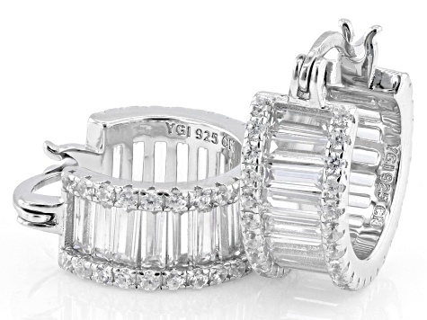 White Cubic Zirconia Rhodium Over Sterling Silver Hoops 7.17ctw