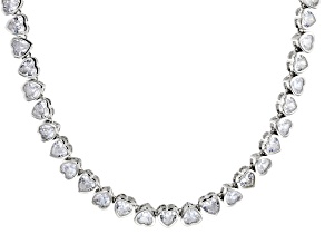 White Cubic Zirconia Rhodium Over Brass Heart Tennis Necklace 87.50ctw