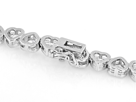 White Cubic Zirconia Rhodium Over Brass Heart Tennis Necklace 87.50ctw