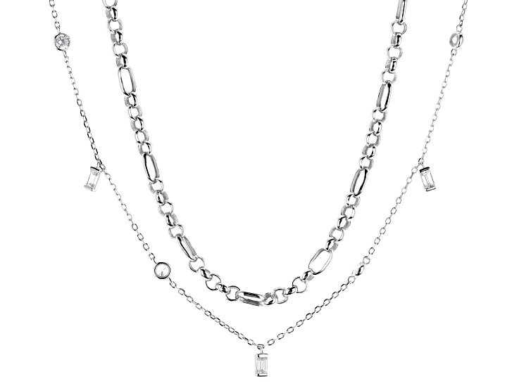 White Cubic Zirconia Rhodium Over Sterling Silver Necklace Set 1.76ctw