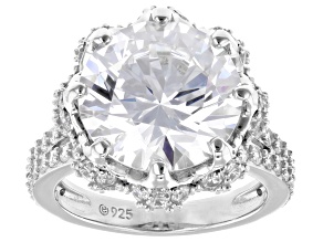 White Cubic Zirconia Platinum Over Sterling Silver Flower Ring 17.85ctw