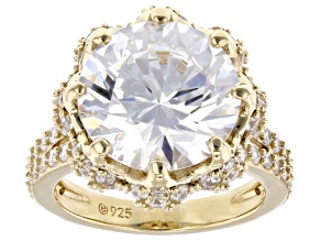 White Cubic Zirconia 18k Yellow Gold Over Sterling Silver Flower Ring 17.85ctw