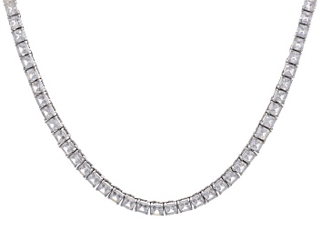 White Cubic Zirconia Rhodium Over Brass Tennis Necklace 53.00ctw