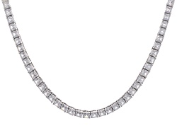 White Cubic Zirconia Rhodium Over Brass Asscher Cut Tennis Necklace 48.00ctw