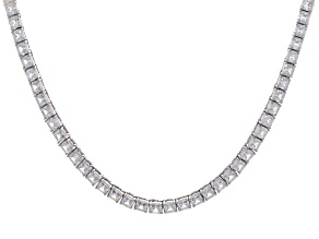 White Cubic Zirconia Rhodium Over Brass Asscher Cut Tennis Necklace 48.00ctw