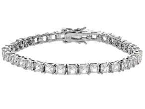 White Cubic Zirconia Rhodium Over Brass Asscher Cut Tennis Bracelet 20.00ctw