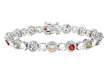 White Cubic Zirconia Rhodium Over Brass Heart Tennis Bracelet 22.48ctw