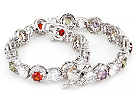 Multi-color Cubic Zirconia Rhodium Plated Tennis Bracelet 20.64ctw