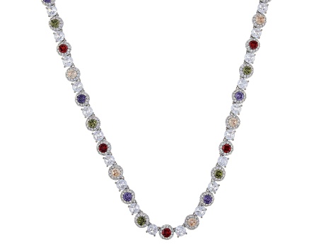 Multi-color Cubic Zirconia Rhodium Over Brass Tennis Necklace 53.00ctw
