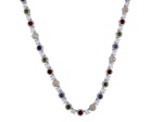Multi-color Cubic Zirconia Rhodium Over Brass Tennis Necklace 53.00ctw