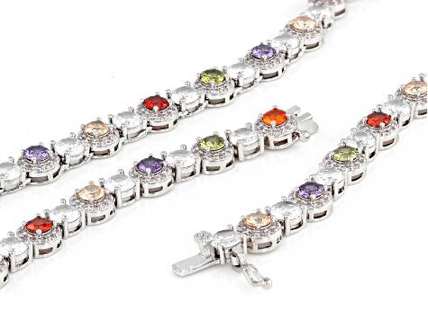 Multi-color Cubic Zirconia Rhodium Over Brass Tennis Necklace