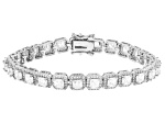 White Cubic Zirconia Rhodium Over Brass Asscher Cut Tennis Bracelet 23.43ctw