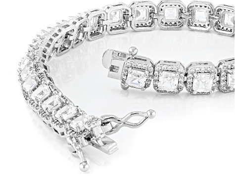 White Cubic Zirconia Rhodium Plated Asscher Cut Tennis Bracelet