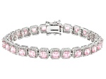Pink And White Cubic Zirconia Rhodium Over Brass Asscher Cut Tennis Bracelet 23.43ctw