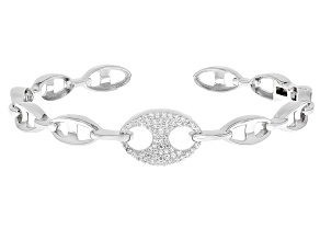 White Cubic Zirconia Rhodium Over Sterling Silver Mariner Link Bracelet 0.71ctw
