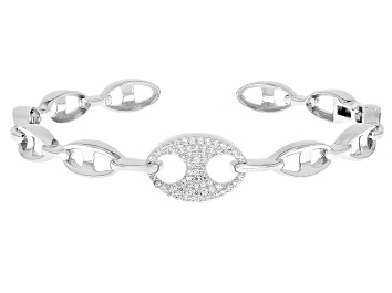 Picture of White Cubic Zirconia Rhodium Over Sterling Silver Mariner Link Bracelet 0.71ctw