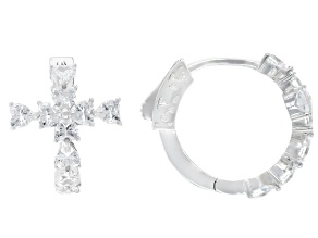 White Cubic Zirconia Rhodium Over Sterling Silver Cross Hoops 5.60ctw