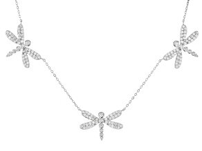 White Cubic Zirconia Rhodium Over Sterling Silver Dragonfly Necklace 3.26ctw