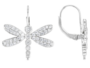 White Cubic Zirconia Rhodium Over Sterling Silver Dragonfly Earrings 2.17ctw