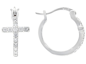 White Cubic Zirconia Rhodium Over Sterling Silver Cross Hoops 0.55ctw
