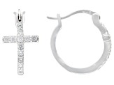 White Cubic Zirconia Rhodium Over Sterling Silver Cross Hoops 0.55ctw