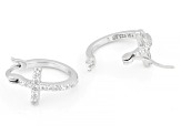 White Cubic Zirconia Rhodium Over Sterling Silver Cross Hoops 0.55ctw